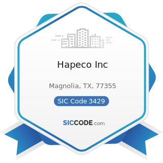 Hapeco Inc - SIC Code 3429 - Hardware, Not Elsewhere Classified