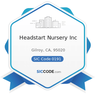 Headstart Nursery Inc - SIC Code 0191 - General Farms, Primarily Crop