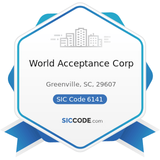 World Acceptance Corp - SIC Code 6141 - Personal Credit Institutions