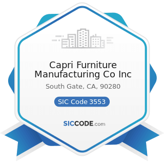 Capri Furniture Manufacturing Co Inc - SIC Code 3553 - Woodworking Machinery