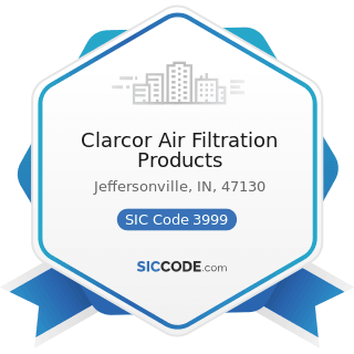 Clarcor Air Filtration Products - SIC Code 3999 - Manufacturing Industries, Not Elsewhere...