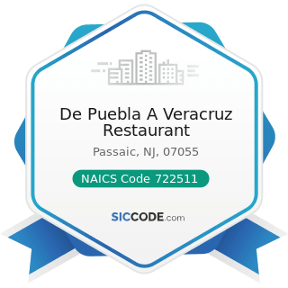 De Puebla A Veracruz Restaurant - NAICS Code 722511 - Full-Service Restaurants