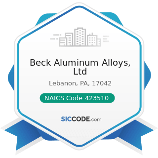 Beck Aluminum Alloys, Ltd - NAICS Code 423510 - Metal Service Centers and Other Metal Merchant...