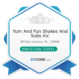 Yum And Fun Shakes And Subs Inc - NAICS Code 722511 - Full-Service Restaurants