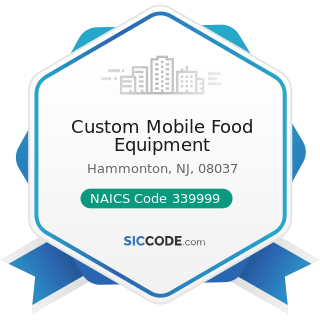 Custom Mobile Food Equipment - NAICS Code 339999 - All Other Miscellaneous Manufacturing