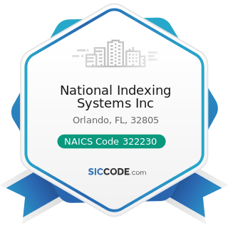 National Indexing Systems Inc - NAICS Code 322230 - Stationery Product Manufacturing