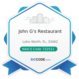 John G's Restaurant - NAICS Code 722511 - Full-Service Restaurants
