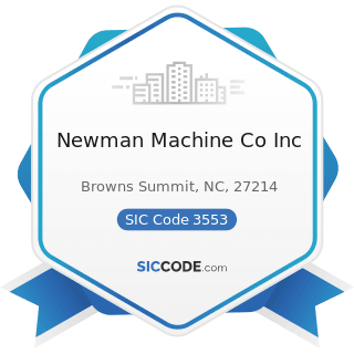 Newman Machine Co Inc - SIC Code 3553 - Woodworking Machinery