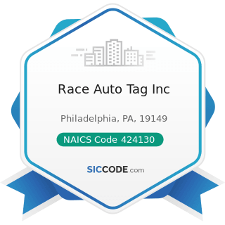 Race Auto Tag Inc - NAICS Code 424130 - Industrial and Personal Service Paper Merchant...